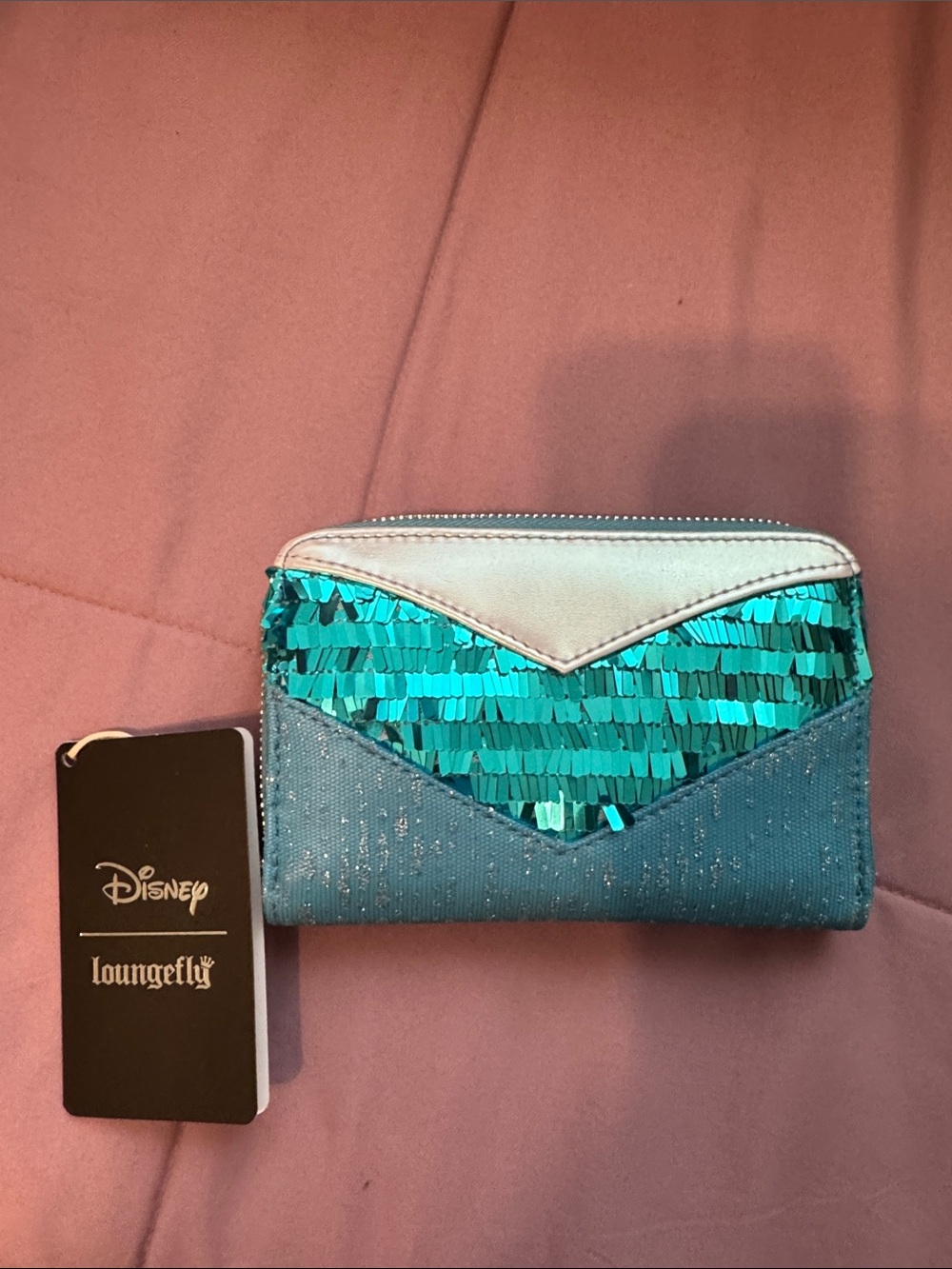 Loungefly Teal Sequin Chevron Zip Wallet Frozen Disney